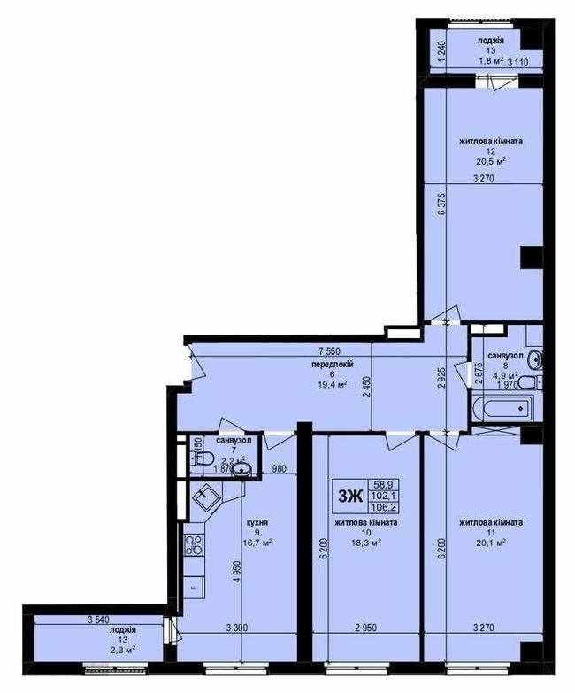 3-комнатная 106.2 м² в ЖК Манхэттен от 23 850 грн/м², Харьков