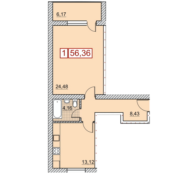 1-кімнатна 56.36 м² в ЖК Річковий квартал від 23 000 грн/м², Харків