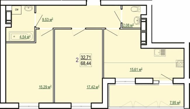 2-комнатная 68.44 м² в ЖК Сказка от 16 500 грн/м², Харьков