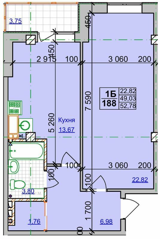 1-комнатная 52.78 м² в ЖК Спортивный от 28 500 грн/м², Харьков