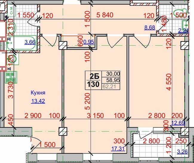 2-кімнатна 62.21 м² в ЖК Спортивний від 27 000 грн/м², Харків