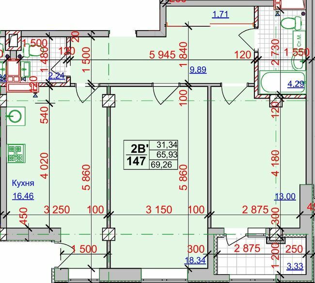 2-комнатная 69.26 м² в ЖК Спортивный от 27 000 грн/м², Харьков