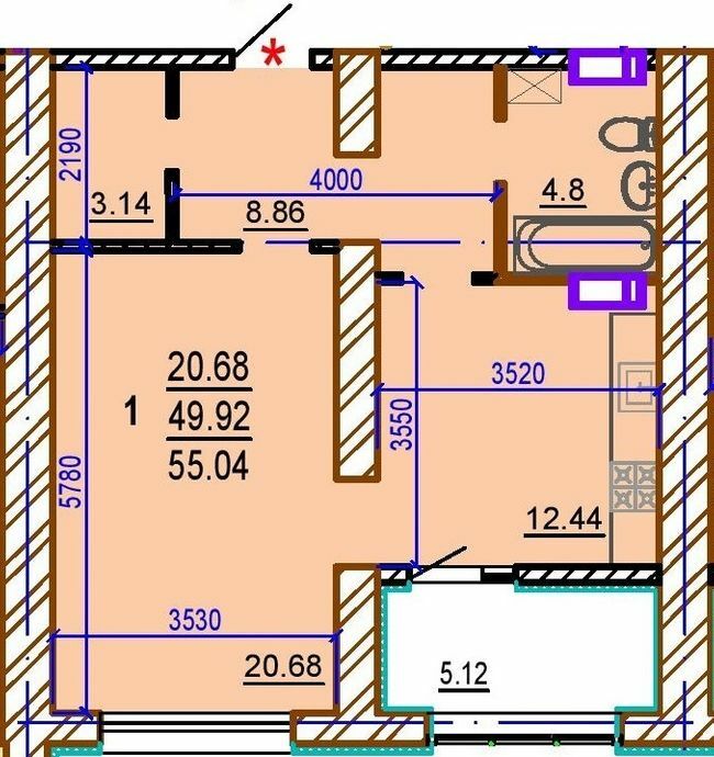 1-кімнатна 55.04 м² в ЖК Шекспіра від 30 000 грн/м², Харків