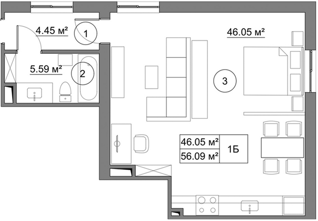 1-комнатная 56.09 м² в КД Петровский Гай от 28 500 грн/м², с. Святопетровское