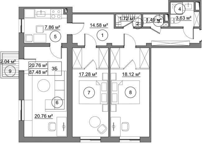 3-кімнатна 87.48 м² в КБ Петрівський Гай від 24 200 грн/м², с. Святопетрівське
