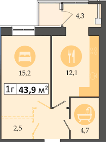 1-комнатная 43.9 м² в ЖК Днепровская Брама 2 от 16 900 грн/м², пгт Слобожанское