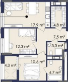 2-комнатная 63.3 м² в ЖК CENTOWER от 43 100 грн/м², Днепр