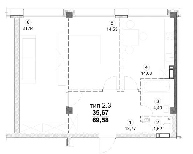 3-комнатная 69.58 м² в ЖК Олимпийский от 21 550 грн/м², Днепр