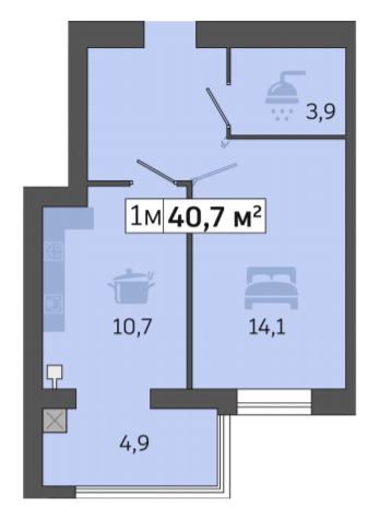 1-комнатная 40.7 м² в ЖК Счастливый в Днепре от 21 700 грн/м², Днепр
