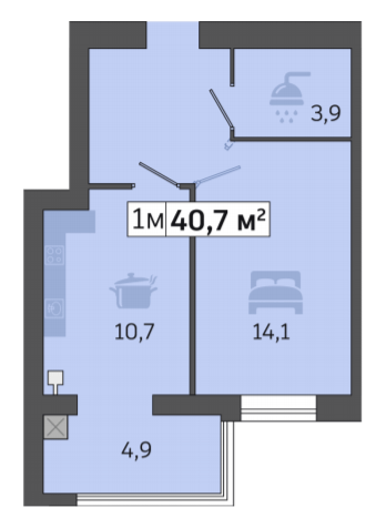 1-кімнатна 40.7 м² в ЖК Щасливий у Дніпрі від 21 700 грн/м², Дніпро