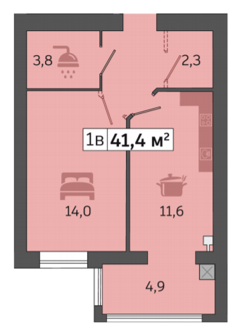 1-комнатная 41.4 м² в ЖК Счастливый в Днепре от 21 700 грн/м², Днепр