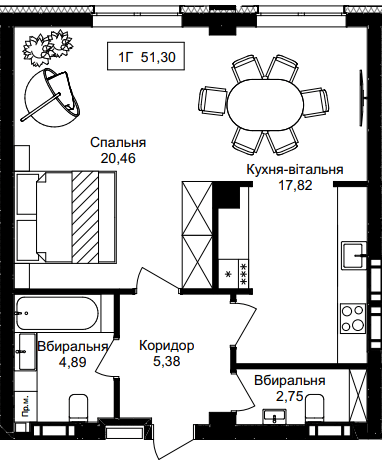 1-кімнатна 51.3 м² в ЖК Premier Tower від 37 450 грн/м², Вінниця