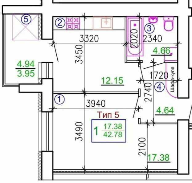 1-кімнатна 42.78 м² в Мкрн Академічний від 20 750 грн/м², Вінниця