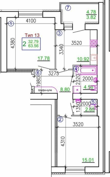 2-комнатная 63.56 м² в Мкрн Академический от 19 250 грн/м², Винница