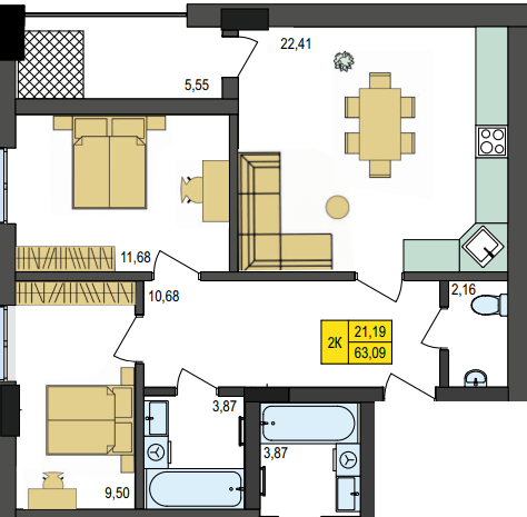 2-кімнатна 63.15 м² в ЖК Амстердам від 20 000 грн/м², с. Струмівка