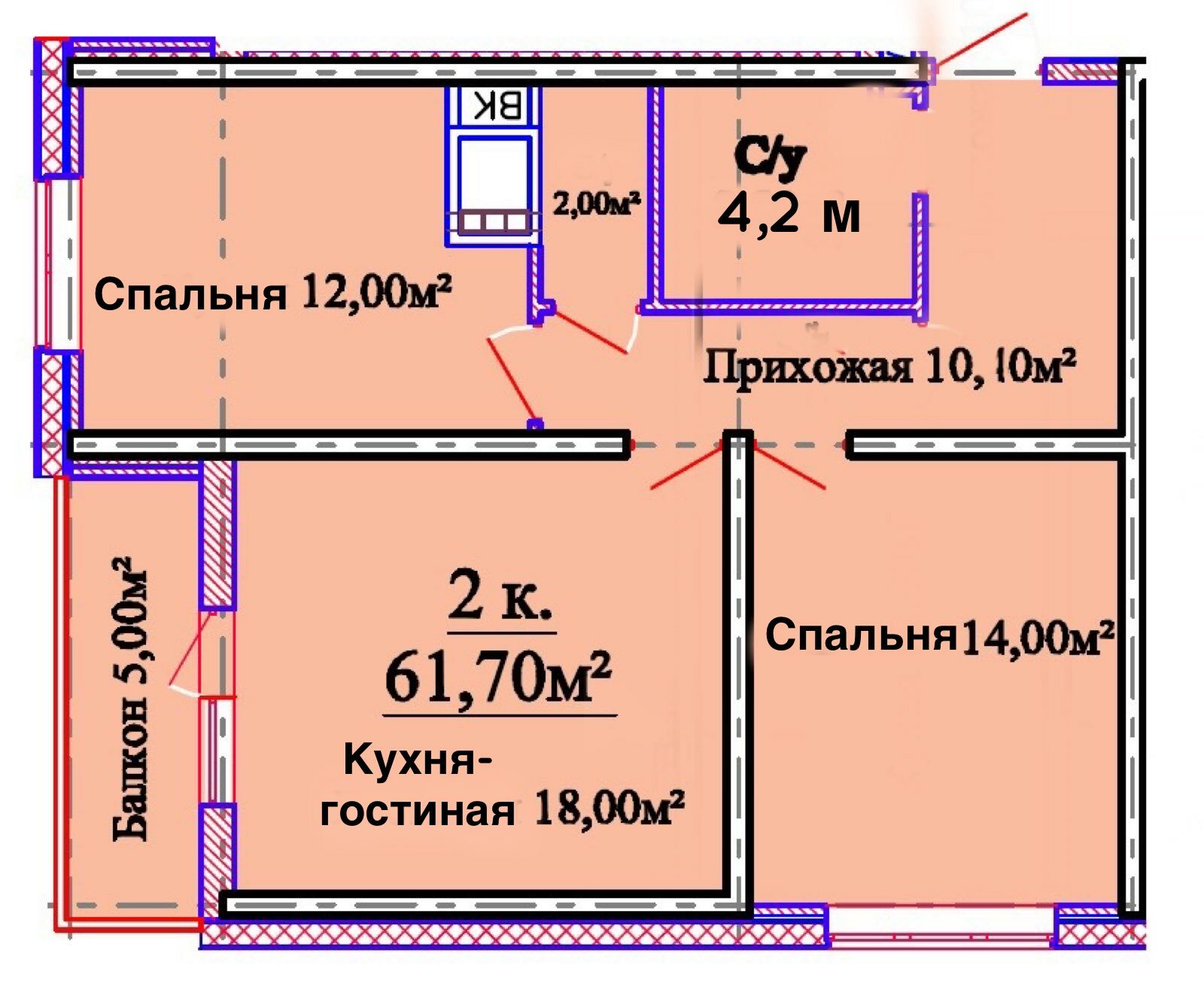 Продажа 2-комнатной квартиры 62 м², Толбухина ул., 135 К4