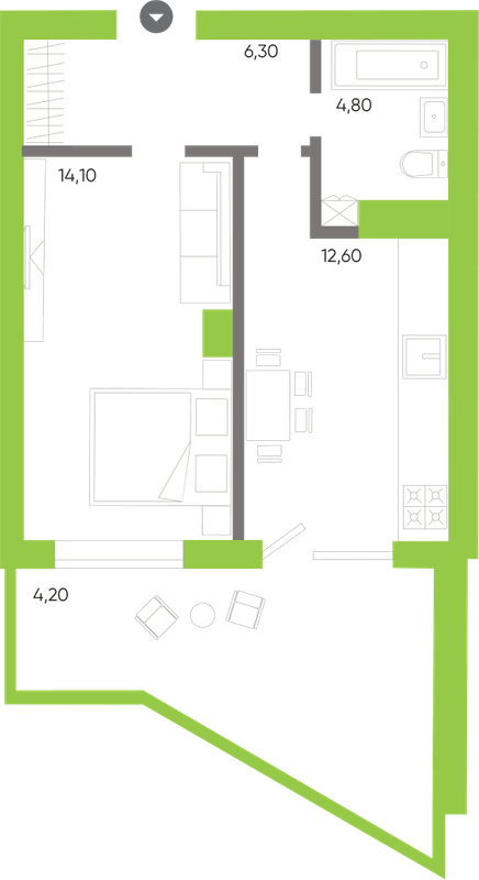 1-комнатная 42 м² в ЖК Оселя Парк от 26 500 грн/м², Луцк