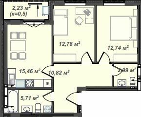 2-кімнатна 62.73 м² в ЖК Crystal від 23 150 грн/м², Ужгород