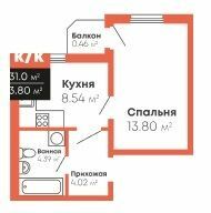 1-комнатная 34.26 м² в Мкрн Гражданский посад от 13 800 грн/м², Николаев