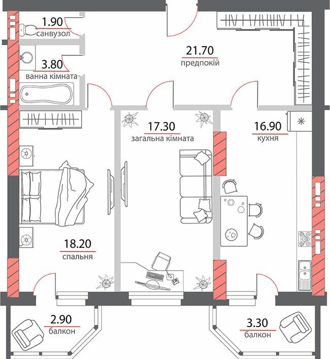 2-комнатная 86 м² в ЖК на ул. Пилипа Орлика, 26 от 37 300 грн/м², Полтава