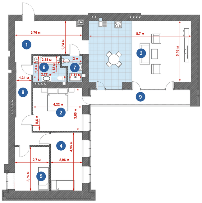 3-кімнатна 126.28 м² в ЖК Central Park від 22 500 грн/м², м. Кременчук