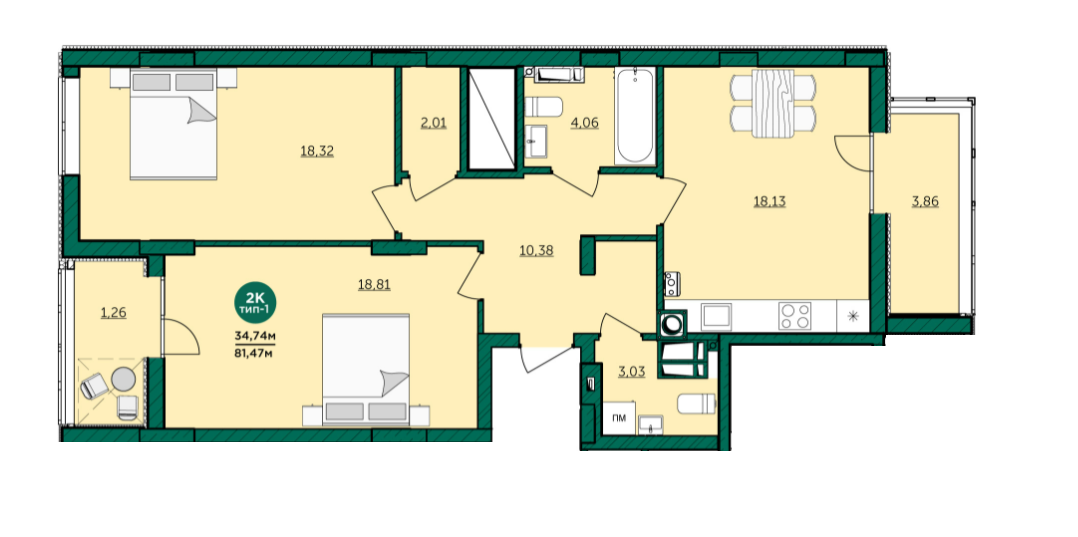 2-кімнатна 86.4 м² в ЖК Wellspring від 29 150 грн/м², м. Вишневе