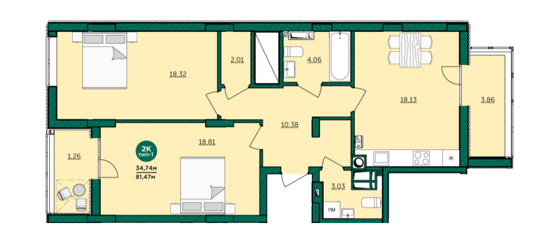 3-кімнатна 81.47 м² в ЖК Wellspring від 26 050 грн/м², м. Вишневе