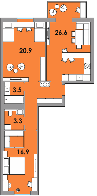 2-кімнатна 79.3 м² в ЖК Orange City від 16 750 грн/м², м. Вараш