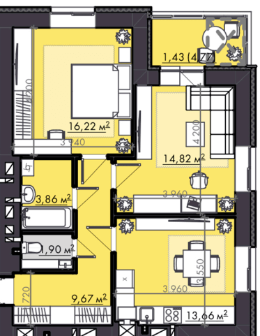 2-кімнатна 61.56 м² в ЖК FAMILY City від 18 950 грн/м², Рівне