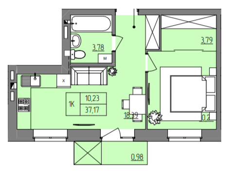 1-кімнатна 37.17 м² в ЖК Синергия Color від 18 400 грн/м², Рівне
