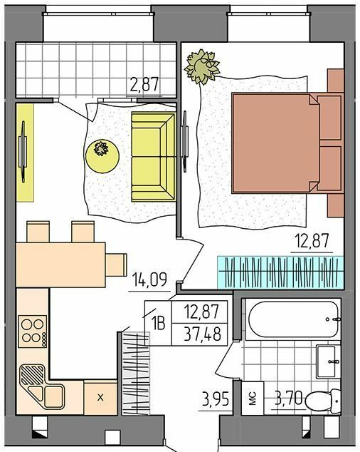 1-комнатная 37.48 м² в ЖК Синергия Glass от 17 500 грн/м², Ровно