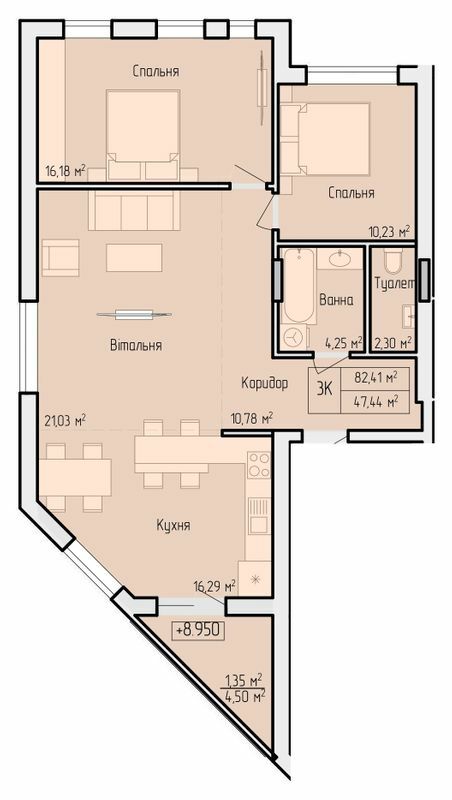 2-кімнатна 82.41 м² в ЖК Над Озером від 42 600 грн/м², Тернопіль