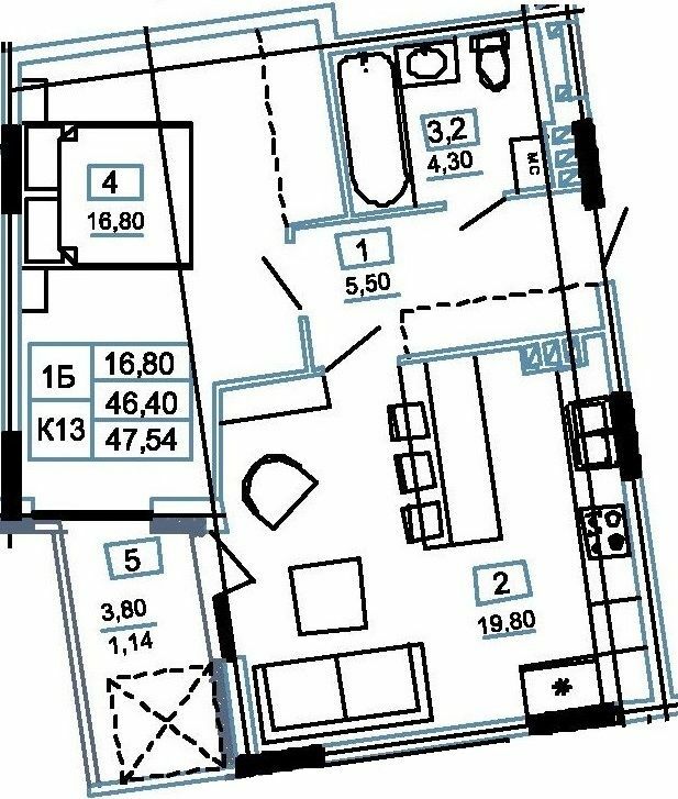 1-кімнатна 47.54 м² в ЖК Канада від 14 000 грн/м², м. Чортків