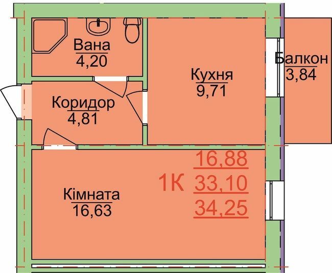 1-кімнатна 34.25 м² в ЖК Зелена оаза від 17 000 грн/м², Херсон