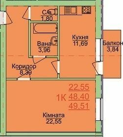 1-кімнатна 49.51 м² в ЖК Зелена оаза від 17 000 грн/м², Херсон