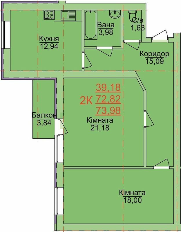 2-кімнатна 73.98 м² в ЖК Зелена оаза від 17 000 грн/м², Херсон