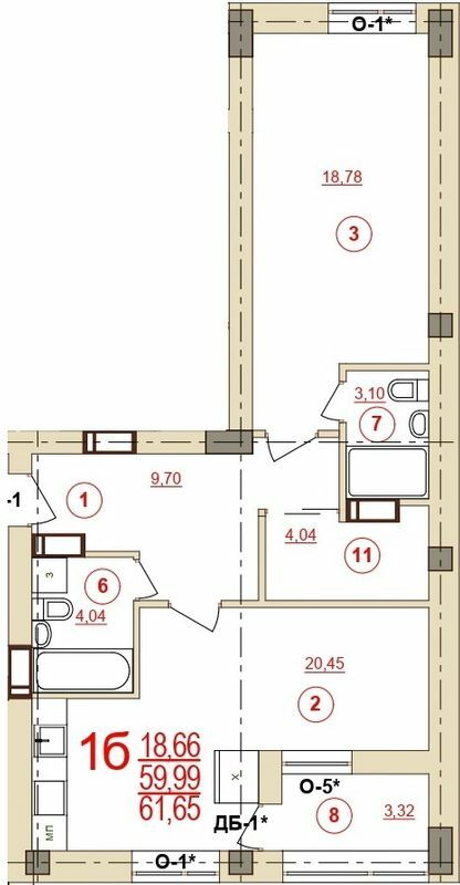 1-комнатная 61.65 м² в ЖК Карат от 17 050 грн/м², Херсон