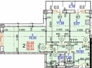 2-комнатная 58.64 м² в ЖК Молодежный от 15 500 грн/м², Херсон