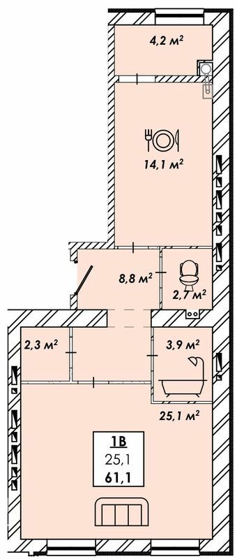 1-комнатная 61.1 м² в ЖК Родной дом от 17 500 грн/м², Черкассы