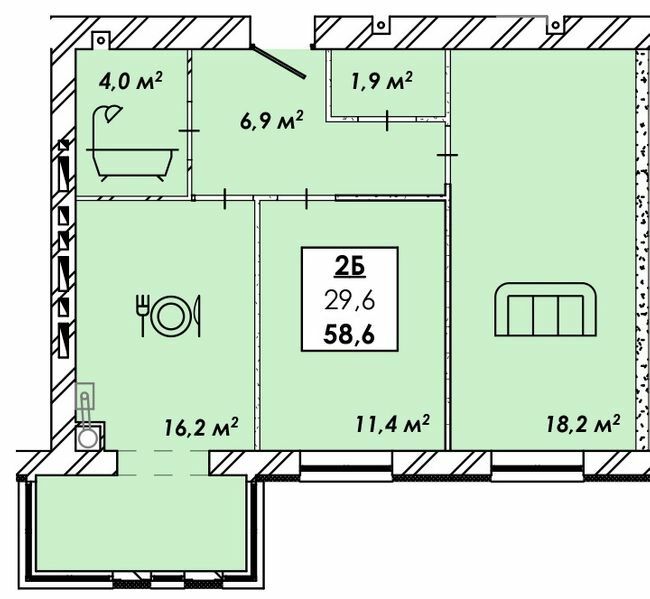 2-кімнатна 58.6 м² в ЖК Рідний дім від 17 500 грн/м², Черкаси