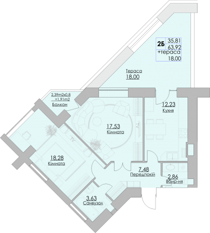 2-комнатная 81.92 м² в ЖК Греків Ліс от 20 150 грн/м², г. Умань