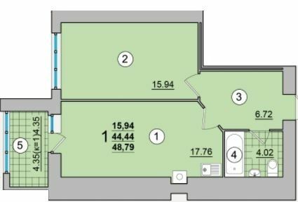 1-комнатная 48.79 м² в ЖК Александровский от 14 900 грн/м², Чернигов