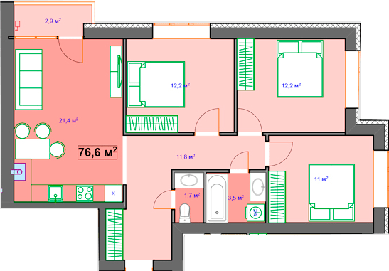 3-кімнатна 76.6 м² в ЖК Author від 23 750 грн/м², м. Ірпінь