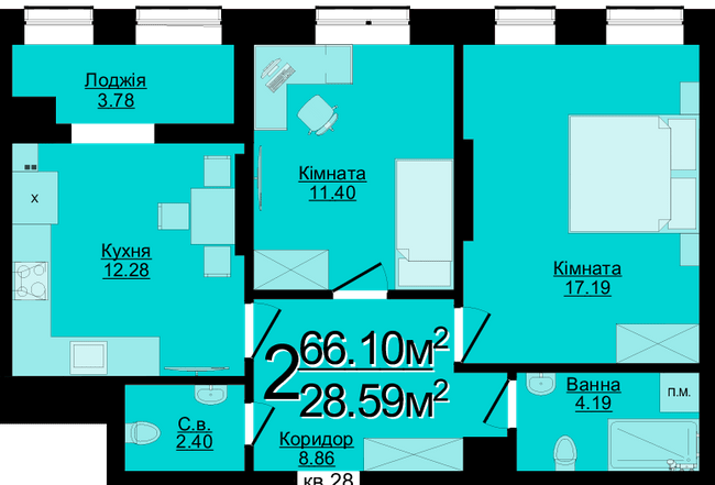 2-комнатная 66.1 м² в ЖК Compass от 26 950 грн/м², Черновцы