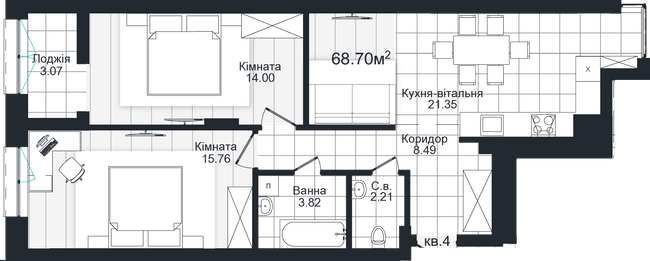 2-кімнатна 68.7 м² в ЖК Compass від 25 500 грн/м², Чернівці