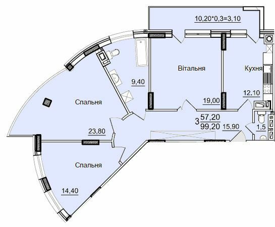 3-кімнатна 99.2 м² в ЖК Буковинський від 19 100 грн/м², Чернівці