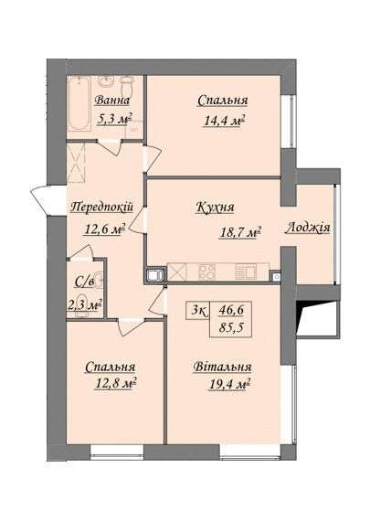 3-кімнатна 85.5 м² в ЖК Містечко Козацьке від 13 800 грн/м², Івано-Франківськ