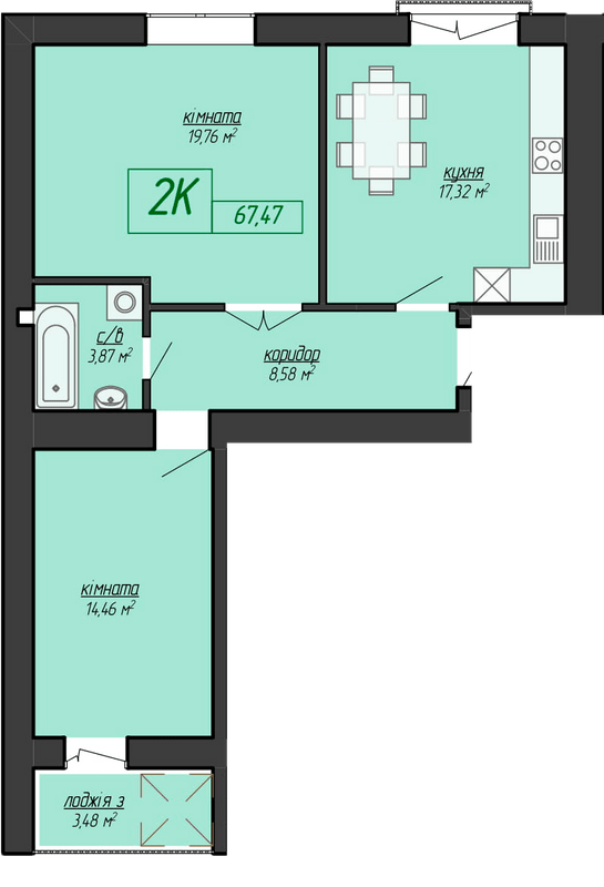 2-комнатная 67.47 м² в ЖК Казацкий от 14 200 грн/м², Ивано-Франковск