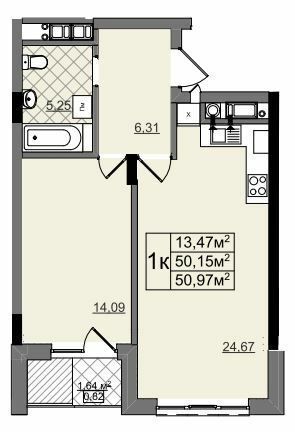 1-комнатная 50.97 м² в ЖК на Перфецкого-2 от 28 900 грн/м², Львов