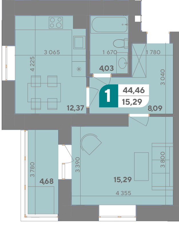 1-комнатная 44.66 м² в ЖК Park Town от 15 400 грн/м², Хмельницкий
